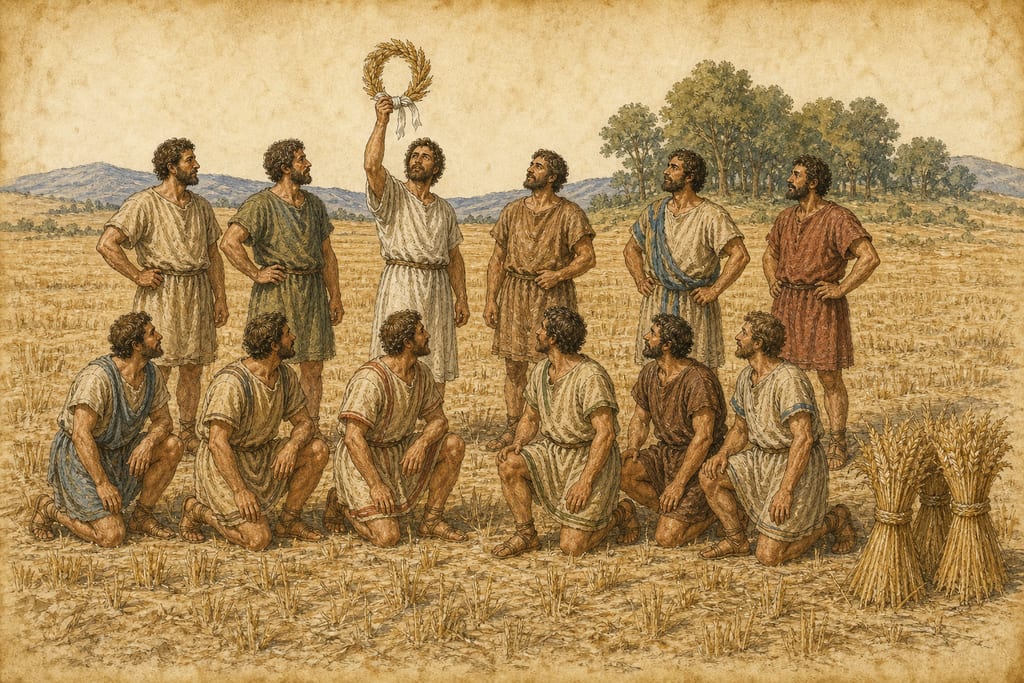 WHEN THE FIRST WREATHS OF CORN WERE USED AT ROME. Complete modern editorial illustration created specifically for this chapter.