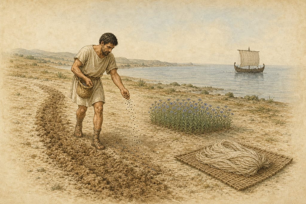 HOW FLAX IS SOWN: TWENTY-SEVEN PRINCIPAL VARIETIES OF IT. Complete modern editorial illustration created specifically for this chapter.