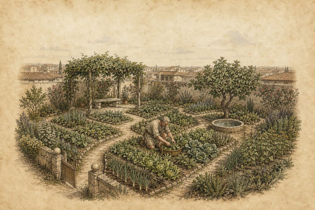 THE PLEASURES OF THE GARDEN. Complete modern editorial illustration created specifically for this chapter.