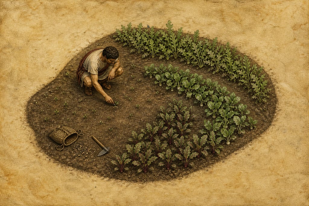 THE NUMBER OF DAYS REQUIRED FOR THE RESPECTIVE PLANTS TO MAKE THEIR APPEARANCE ABOVE GROUND. Complete modern editorial illustration created specifically for this chapter.