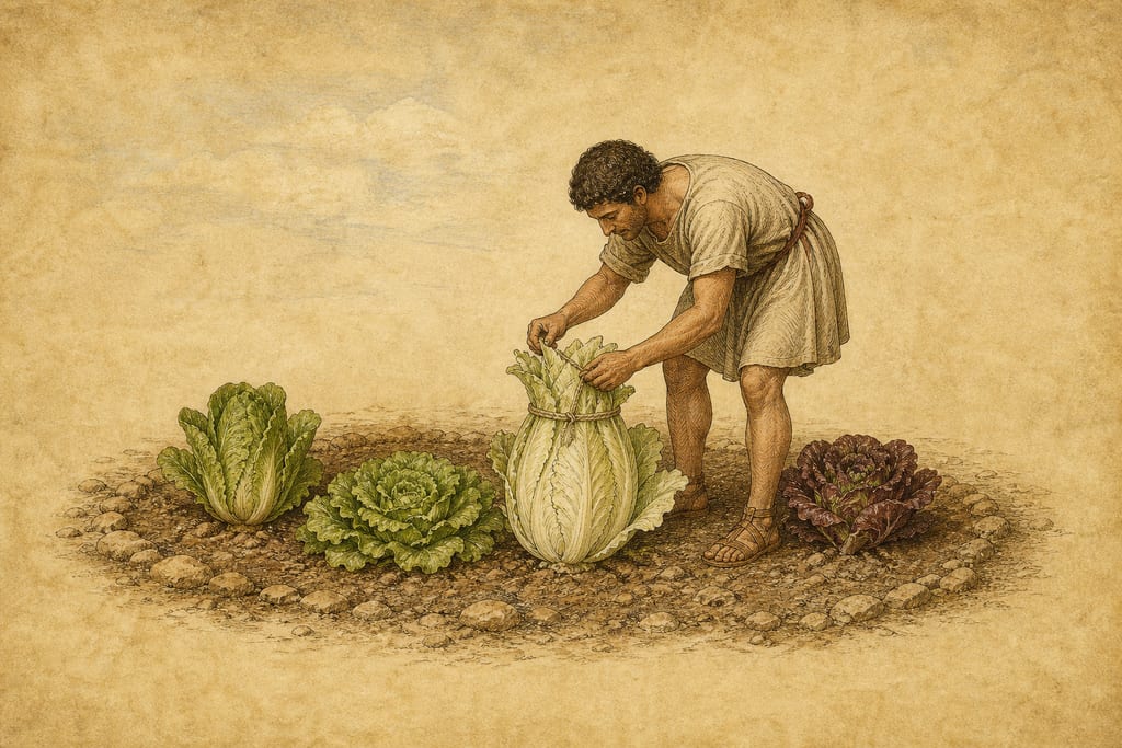 THE NATURE AND VARIETIES OF TWENTY-THREE GARDEN PLANTS. THE LETTUCE; ITS DIFFERENT VARIETIES. Complete modern editorial illustration created specifically for this chapter.