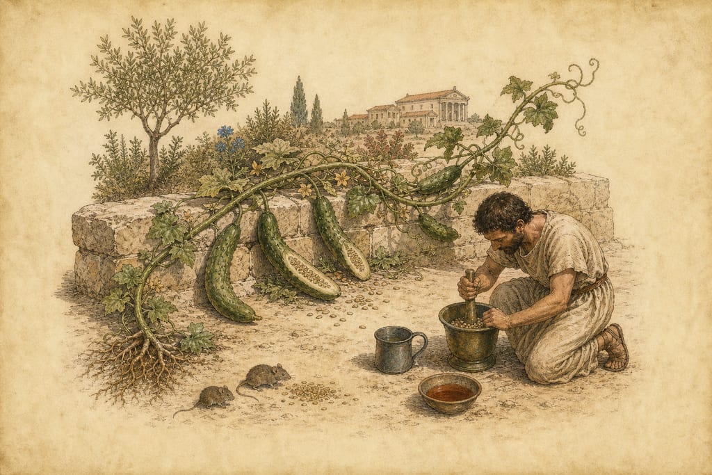 THE ANGUINE OR ERRATIC CUCUMBER: FIVE REMEDIES. Complete modern editorial illustration created specifically for this chapter.