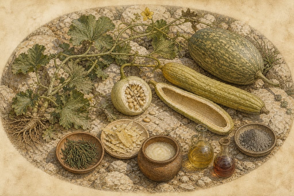 THE GOURD: SEVENTEEN REMEDIES. THE SOMPHUS: ONE REMEDY. Complete modern editorial illustration created specifically for this chapter.