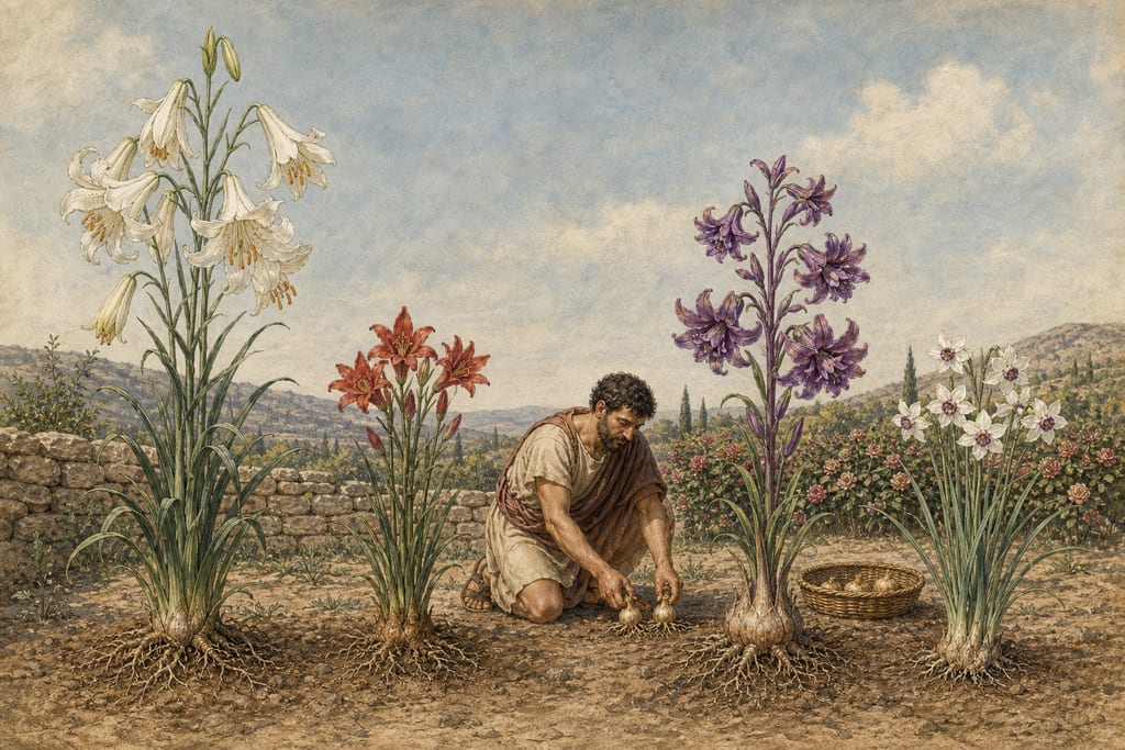 THE LILY: FOUR VARIETIES OF IT. Complete modern editorial illustration created specifically for this chapter.