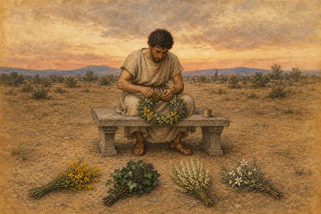 SHRUBS, THE BLOSSOMS OF WHICH ARE USED FOR CHAPLETS. Complete modern editorial illustration created specifically for this chapter.