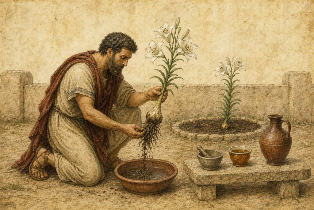 TWENTY-ONE REMEDIES DERIVED FROM THE LILY. Complete modern editorial illustration created specifically for this chapter.