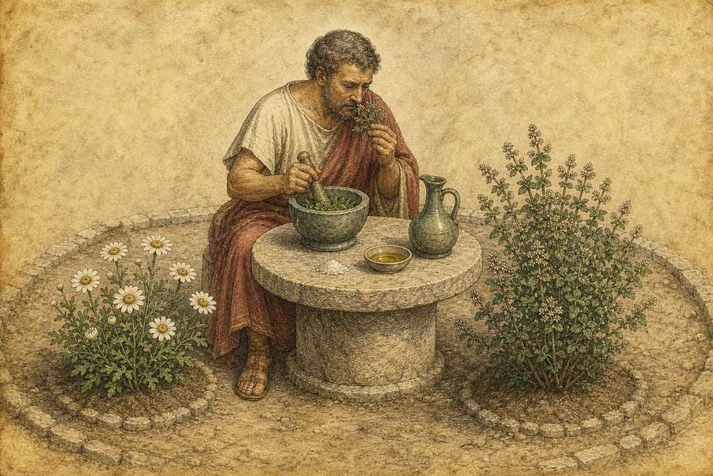 ONE REMEDY DERIVED FROM THE LEUCANTHEMUM. NINE REMEDIES DERIVED FROM THE AMARACUS. Complete modern editorial illustration created specifically for this chapter.