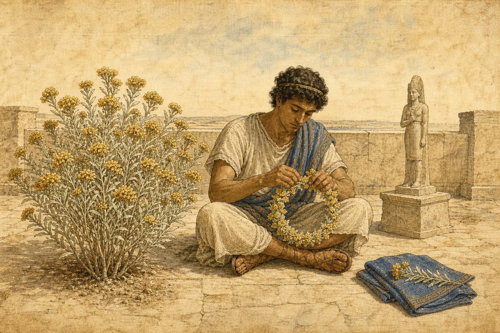 ELEVEN REMEDIES DERIVED FROM THE HELICHRYSOS. Complete modern editorial illustration created specifically for this chapter.