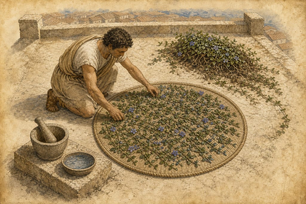 FOUR REMEDIES DERIVED FROM THE VINCAPERVINCA. Complete modern editorial illustration created specifically for this chapter.