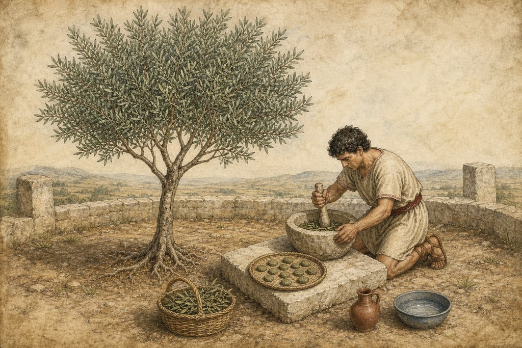 THE LEAVES OF THE OLIVE: TWENTY-THREE REMEDIES. Complete modern editorial illustration created specifically for this chapter.