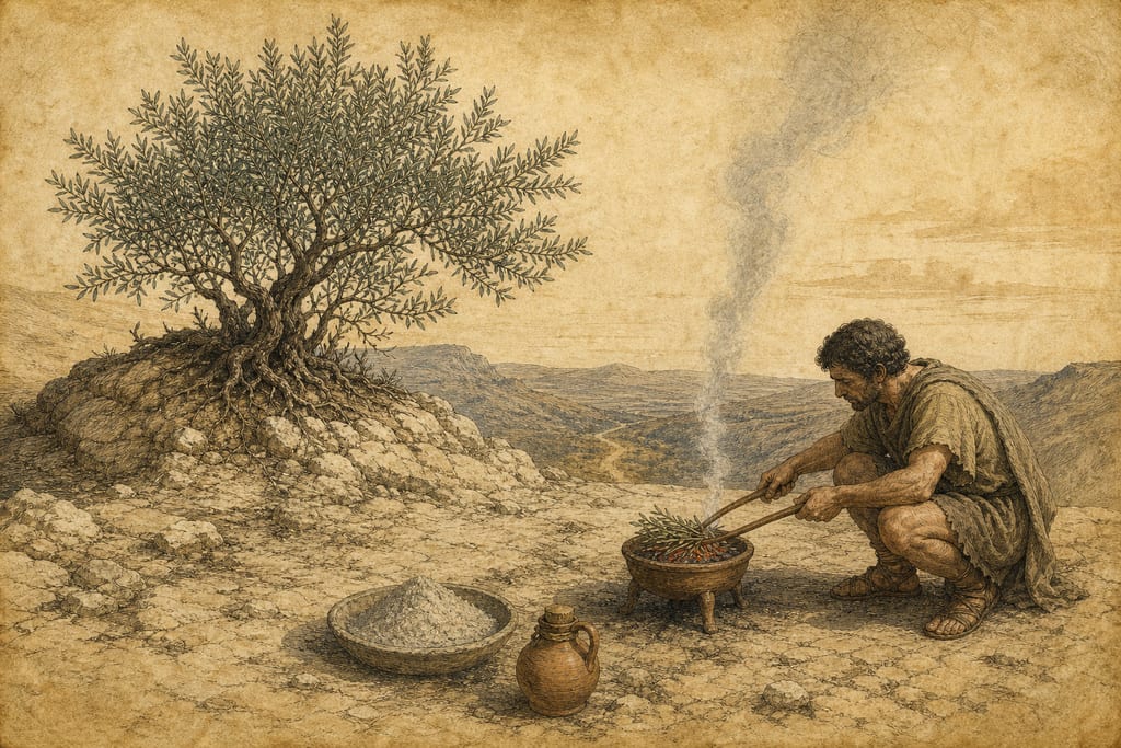 THE LEAVES OF THE WILD OLIVE: SIXTEEN REMEDIES. Complete modern editorial illustration created specifically for this chapter.