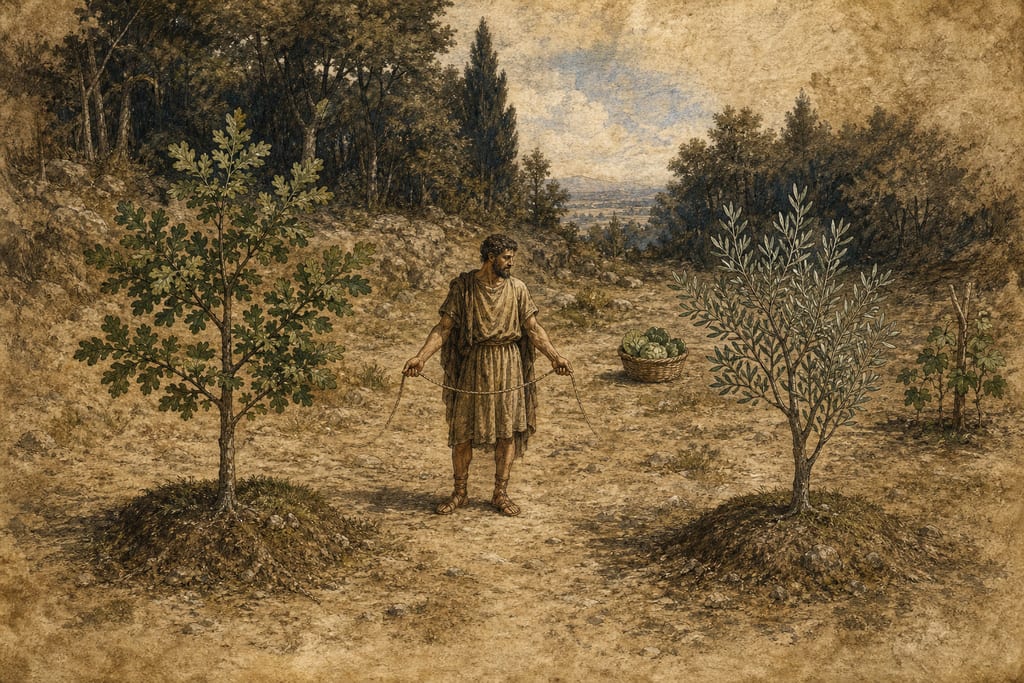 THE ANTIPATHIES AND SYMPATHIES WHICH EXIST AMONG TREES AND PLANTS. Complete modern editorial illustration created specifically for this chapter.