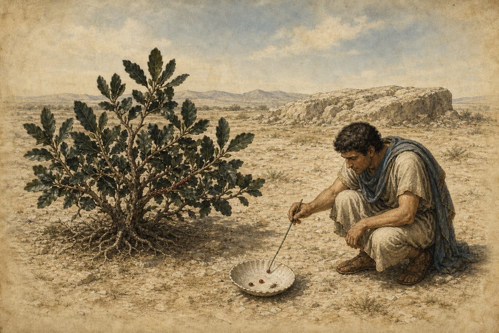 THE KERMES-BERRY OF THE HOLM-OAK: THREE REMEDIES. Complete modern editorial illustration created specifically for this chapter.
