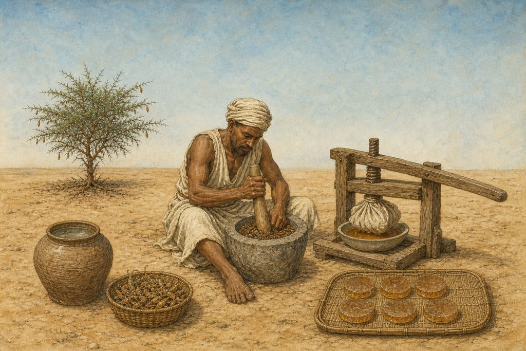 THE EGYPTIAN OR ARABIAN THORN: FOUR REMEDIES. Complete modern editorial illustration created specifically for this chapter.
