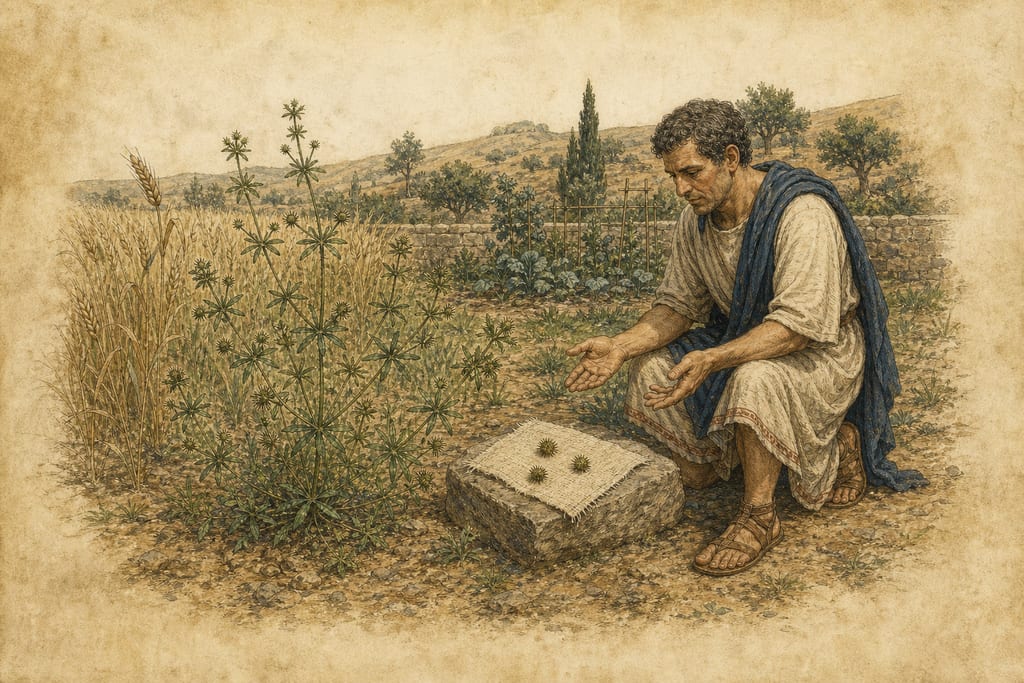 APARINE, OMPHALOCARPOS, OR PHILANTHROPOS: THREE REMEDIES. Complete modern editorial illustration created specifically for this chapter.