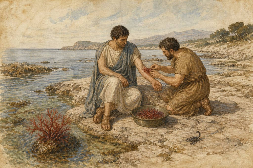 ALGA RUFA OR RED SEA-WEED: ONE REMEDY. Complete modern editorial illustration created specifically for this chapter.