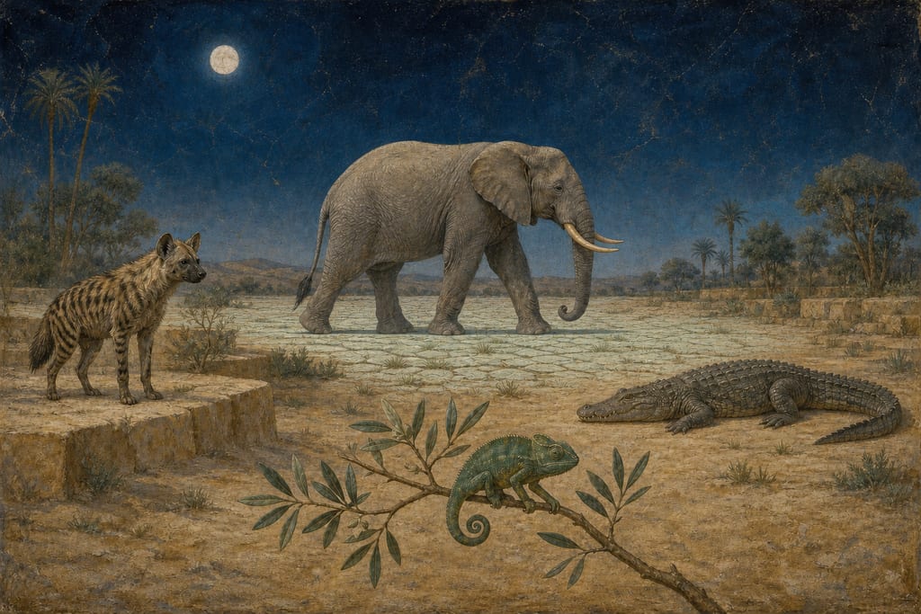 REMEDIES DERIVED FROM FOREIGN ANIMALS: THE ELEPHANT, EIGHT REMEDIES. Complete modern editorial illustration created specifically for this chapter.