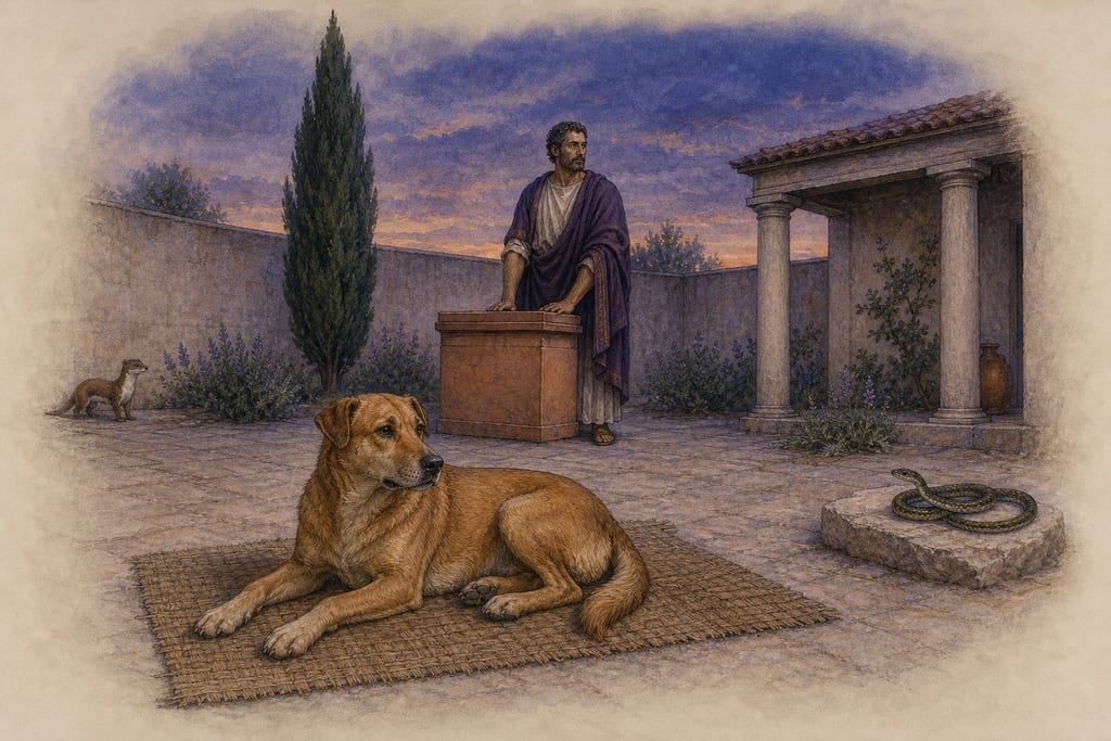 REMEDIES DERIVED FROM THE DOG. Complete modern editorial illustration created specifically for this chapter.