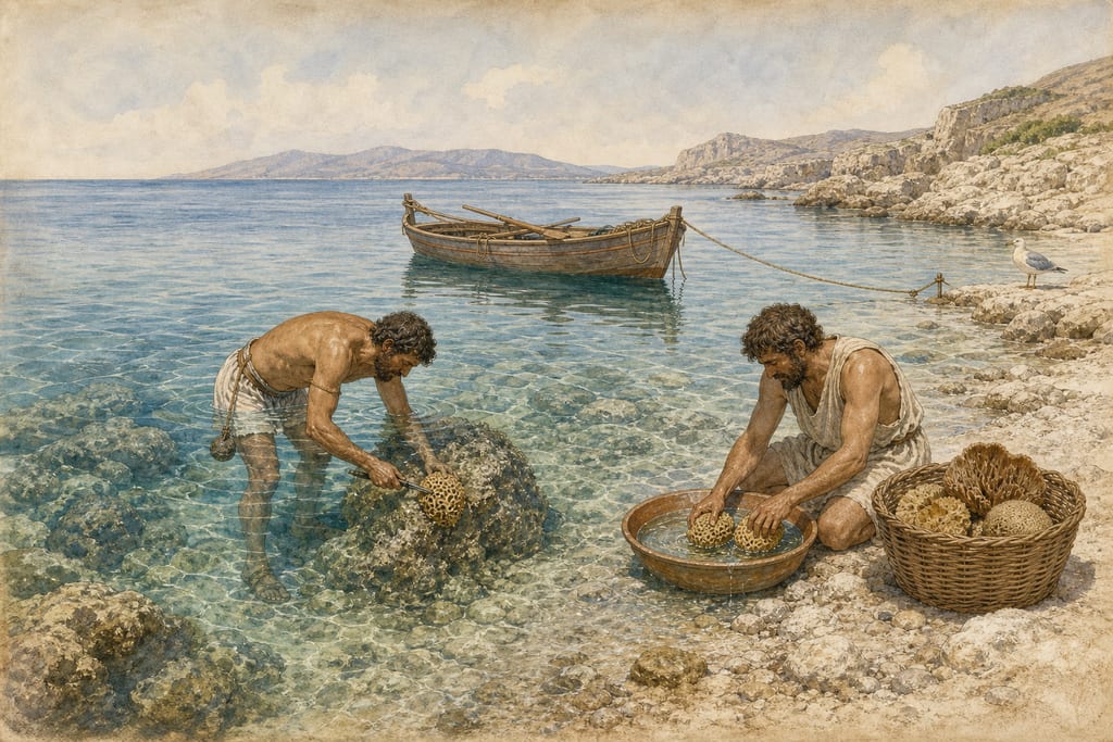 SPONGES, AND THE REMEDIES DERIVED FROM THEM: NINETY-TWO OBSERVATIONS THEREON. Complete modern editorial illustration created specifically for this chapter.