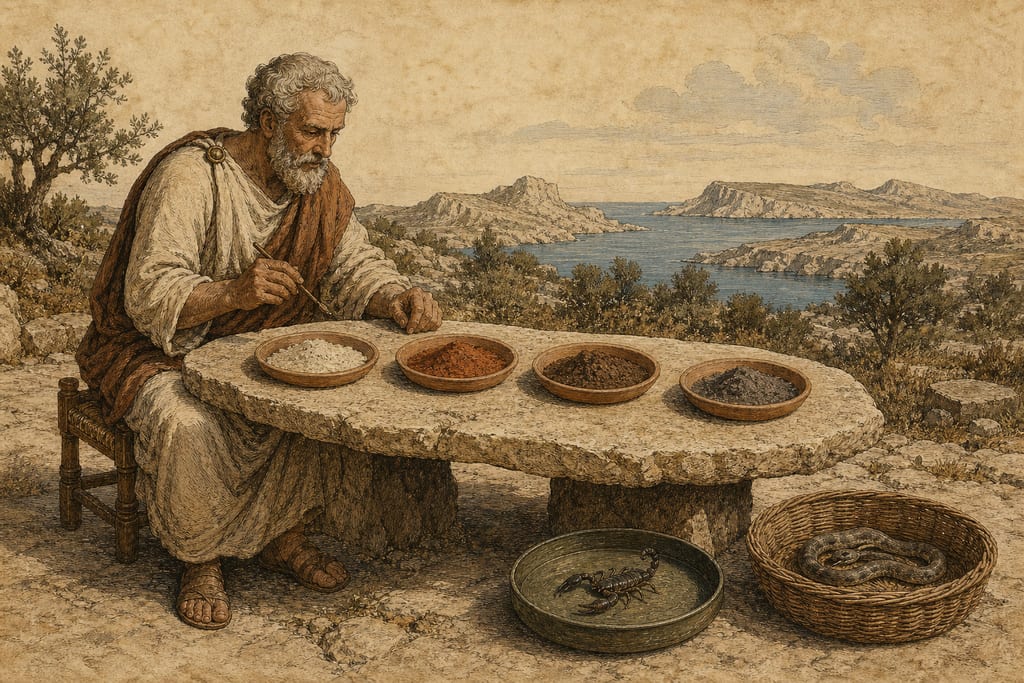 THE EARTH OF GALATA; OF CLYPEA; OF THE BALEARES; AND OF EBUSUS. Complete modern editorial illustration created specifically for this chapter.