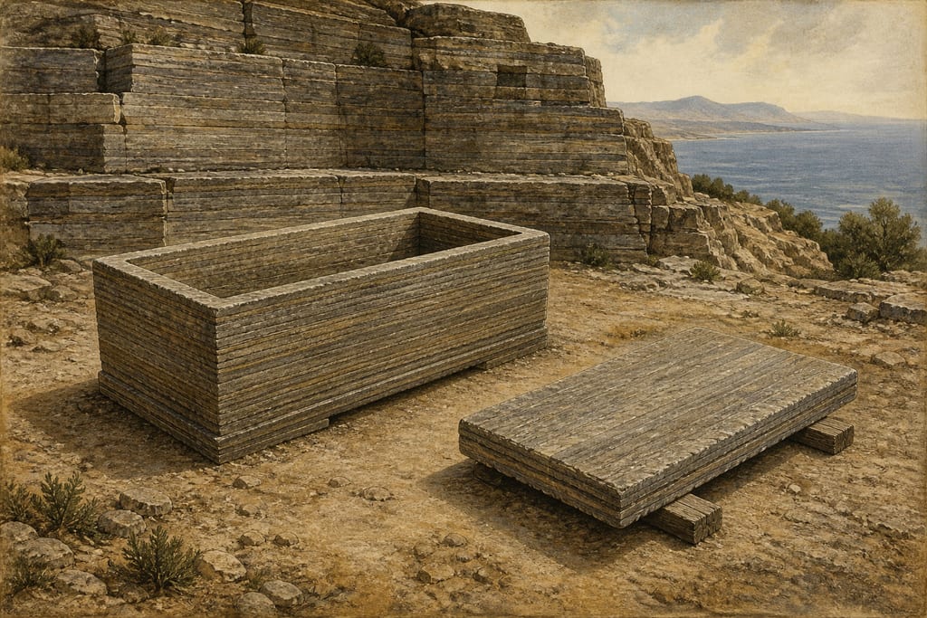 SARCOPHAGUS, OR STONE OF ASSOS: TEN REMEDIES. Complete modern editorial illustration created specifically for this chapter.