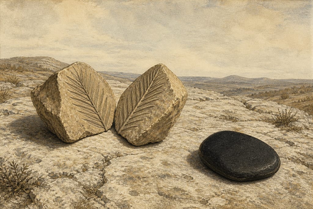 OSSEOUS STONES. PALM STONES. CORANI. BLACK STONES. Complete modern editorial illustration created specifically for this chapter.
