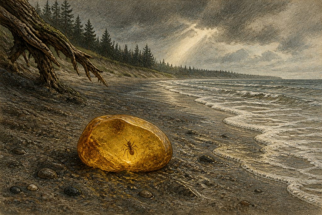 THE SEVERAL KINDS OF AMBER: THE REMEDIES DERIVED FROM IT. Complete modern editorial illustration created specifically for this chapter.